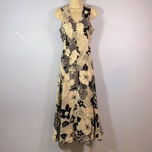 Enough about me! Sz 8 linen long black white floral tropical Hawaiian dress y2k